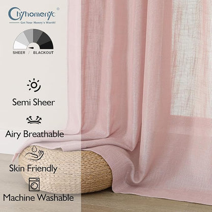 Chyhomenyc Rose Pink Semi Sheer Curtains 36 Inch Length, Light Filtering Faux - Image 2