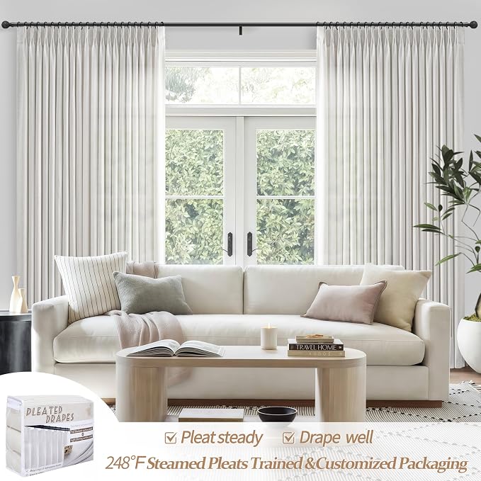 Beige White 60 Inch Wide Light Filtering Curtains 84 Inches Long - Image 6