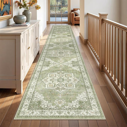 Hallway Runner Rug 2x12 Extra Long Washable Runner, Light Green | Vintage Rug - Image 3