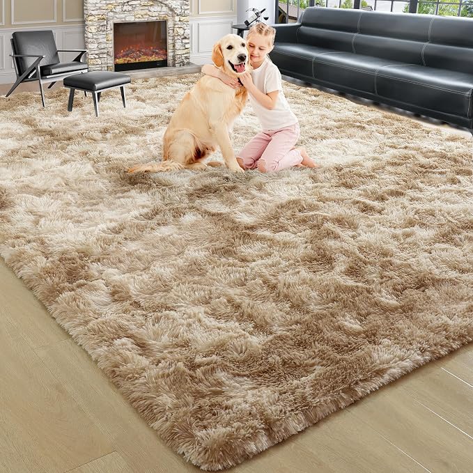 4x6 Tie-Dyed Beige Fluffy Soft Area Rug Non-Slip - Image 9