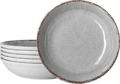 LEHAHA Farmhouse Melamine Pasta Bowl, 9.25 inch Large Salad Bowls, Set of 6, Unbreakable 100% Melamine Serving Bowls Set for Dinner, Wide and Shallow Bowls Set, Dishwasher Safe, Grey…