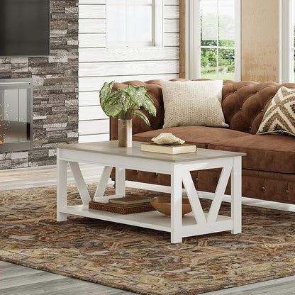 WLIVE Farmhouse Coffee Table, Modern Center Table - Image 2