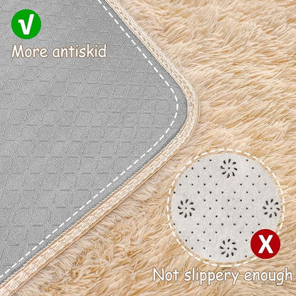 2x10 Bedside Area Rugs for Bedroom Soft Fluffy Shag Beige Rug for Hallway - Image 4