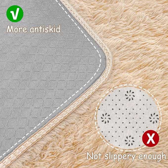 2x6 Bedside Area Rugs for Bedroom Soft Fluffy Shag Beige Rug for Hallway - Image 4
