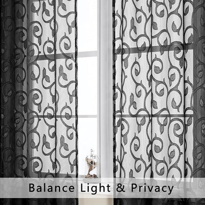Furman Black Sheer Curtains 72 inches Long 2 Panels Set, Light Filtering Top - Image 3