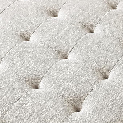 24KF Large Square Upholstered Tufted Linen Ottoman Coffee Table, Large Footrest - Image 5