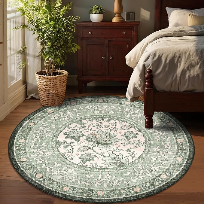 GarveeHome Sage Green Botanical Grove 6ft Round Rug, Small Circle Vintage - Image 2