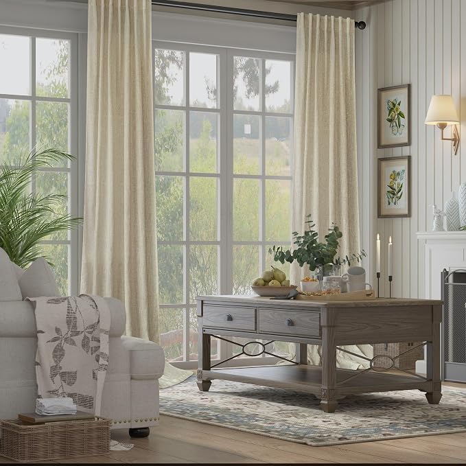 Burlywood Birch Natural Linen Curtains 92 Inch Length 2 Panels Set Back Tab - Image 6