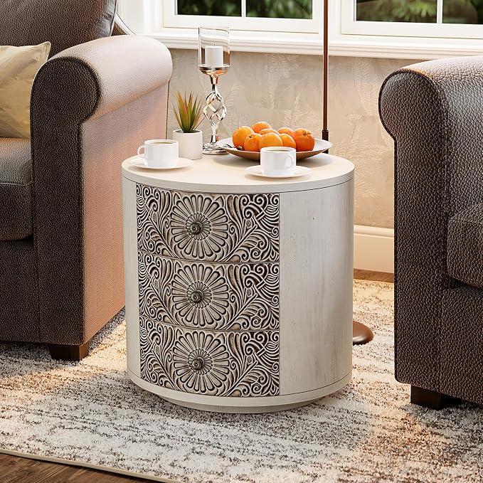 SUNBURY Round Night Stand Set of 2, Farmhouse Bedside Table, Farmhouse End Table - Image 2