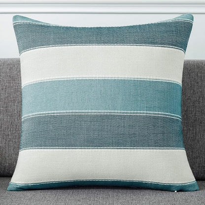 AmHoo Pack of 2 Farmhouse Stripe Check Throw Pillow Covers Set Case Cotton - Image 2