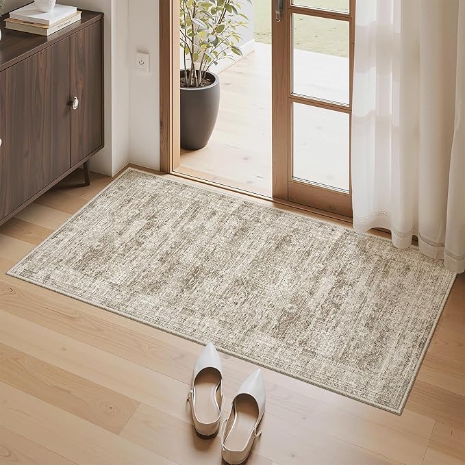 Soalmost 2x4 Washable Rugs for Kitchen, Small Area Rug Brown | Non-Slip Vintage by Soalmost