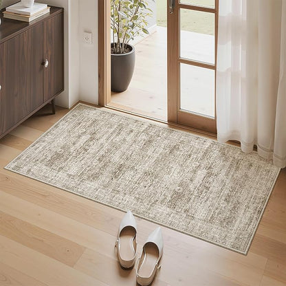 Soalmost 2x4 Washable Rugs for Kitchen, Small Area Rug Brown | Non-Slip Vintage by Soalmost