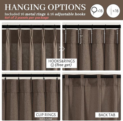 Dark Brown Pleated 90 Inch Bedroom Curtains 2 Panels Set, Memory Shape Pinch - Image 4