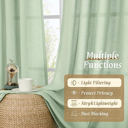 72 inches Long Light Green Linen Curtains - Image 9