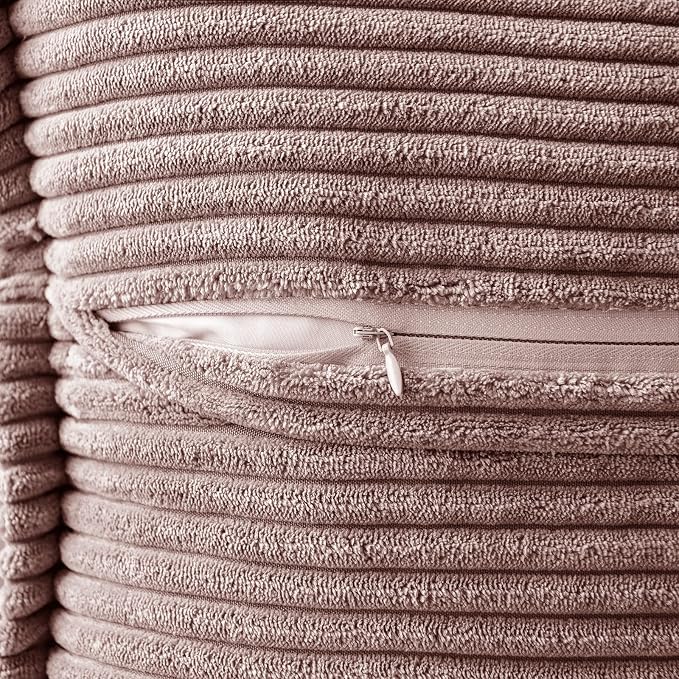 MIULEE Blush Pink Corduroy Decorative Euro Sham Pillow Covers 24x24 Inch - Image 3