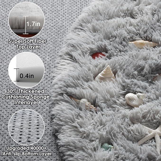 Tie-Dyed Light Grey Round Area Rug 4ft, Ultra Soft Bedroom Circle Rugs - Image 2