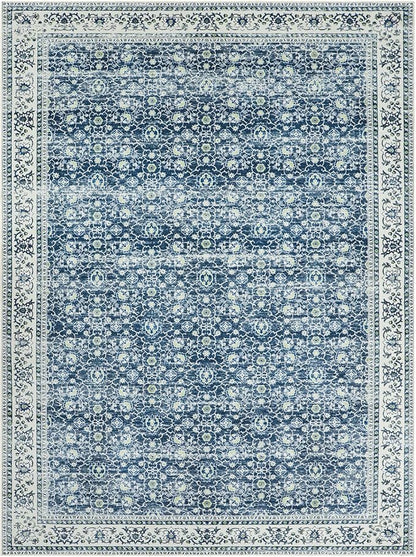 8x10 Boho Washable Area Rugs for Living Room, Dining Room-White Blue | Retro - Image 9