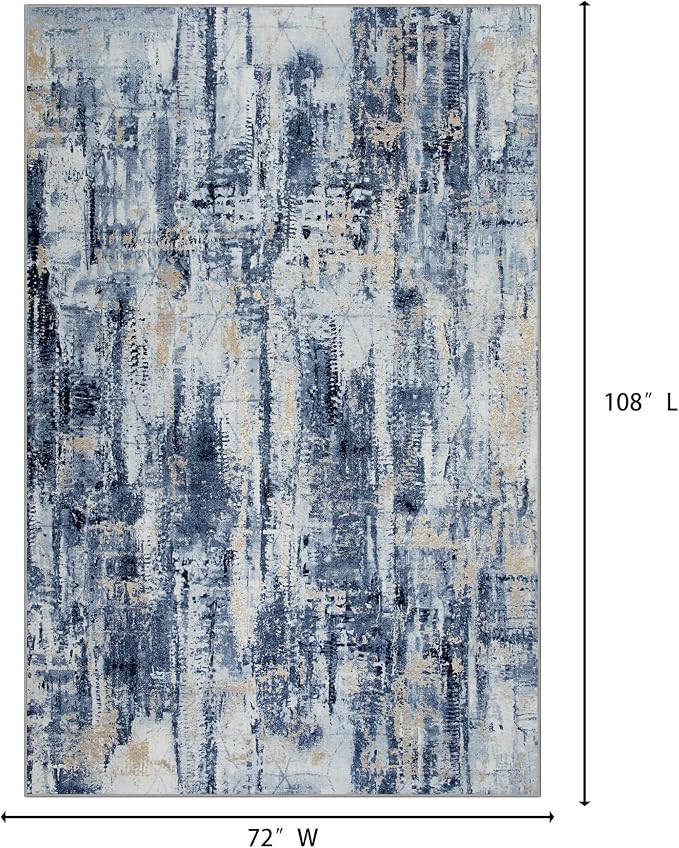6x9 Area Rugs for Living Room: Washable Abstract Blue Gold Badroom Carpet | - Image 2