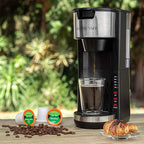 Mixpresso Black Single Serve Coffee Brewer K-Cup Pods Compatible & Ground, 30 oz Compact Coffee Maker Single Serve With 5 Brew Sizes Up To 14 Oz, Fits Travel Mug, Adjustable Drip Tray