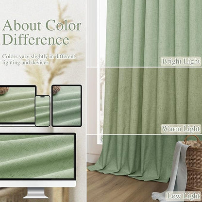 Light Sage 100% Blackout Linen Curtains 96 Inch Length 2 Panels Set - Image 7