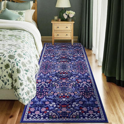 PLHXFR 2x6 Washable Runner Rug：Floral Indoor Kitchen Soft Carpet Blue | - Image 2