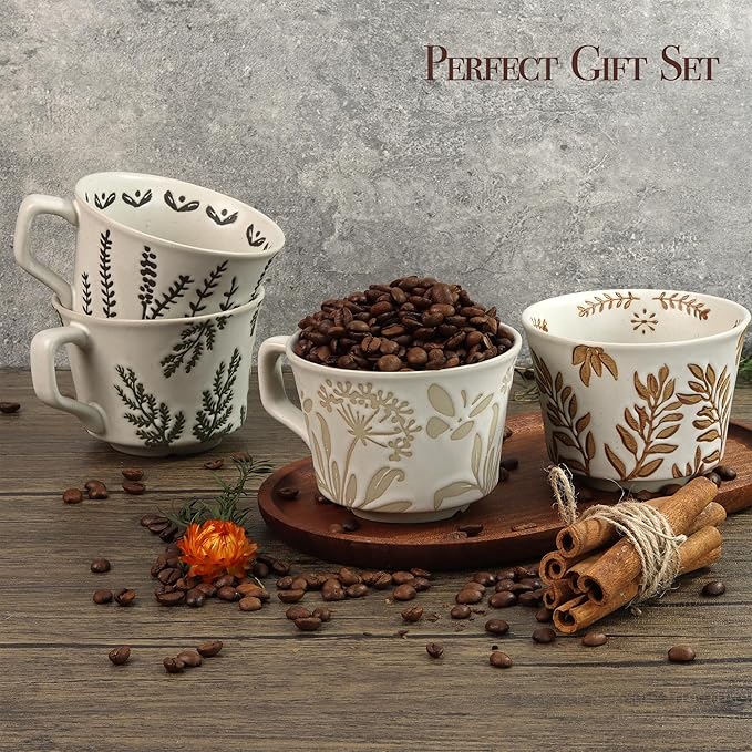 Ceramic Coffee Mug, 12 oz Novelty Unique Teacup with Large Handle, Stoneware Cup for Tea Mocha Latte Cappuccino Espresso (Grass)
