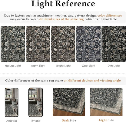 3x5 Black Beige Vintage Floral Washable Area Rug - Image 9