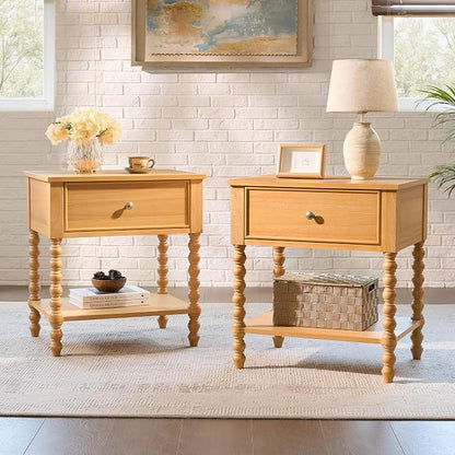 AMERLIFE 24" Wood Nightstand Set of 2, Vintage Bedside Table by AMERLIFE