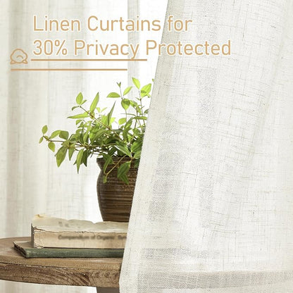 Cream Semi Sheer Linen Curtains 60 Inch, Light Filtering Panels | Window - Image 5