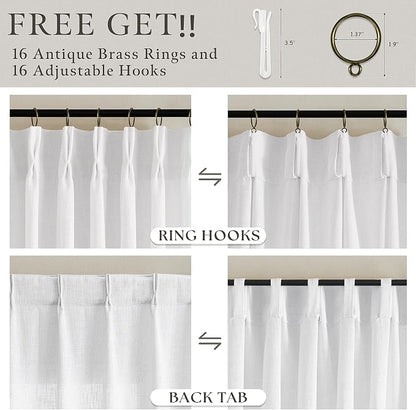 Pinch Pleated White Memory Shaped Semi Sheer Linen Curtains 102 Inches Long | - Image 5