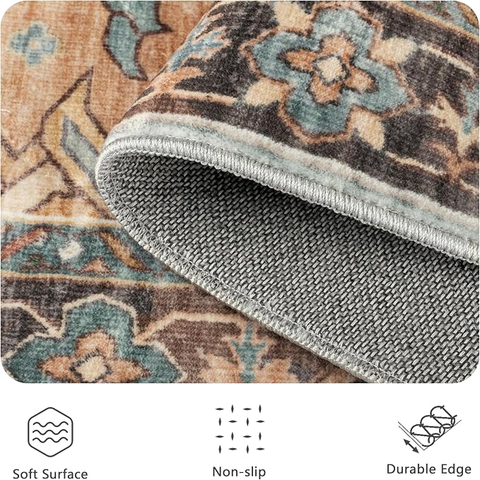 5x7 Area Rugs, Vintage Retro Soft Washable Rug, Non-Slip Low Pile Rugs - Image 6