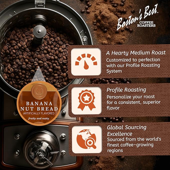 Boston’s Best Coffee - Banana Nut Bread Flavored Delicious Gourmet Premium Ground Coffee, 11 oz. / 311 g Bag