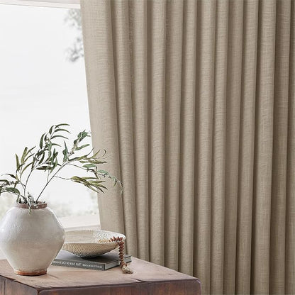 Extra Long Pinch Pleated Linen 108 Inch Curtains Tan Brown 2 Panels Set | Grey - Image 7