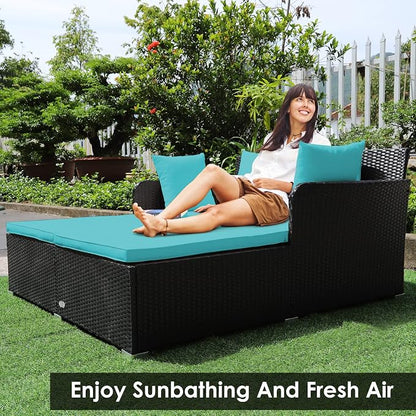 COSTWAY Outdoor Patio Rattan Daybed, Sponge Cushioned Loveseat Sofa - Image 5