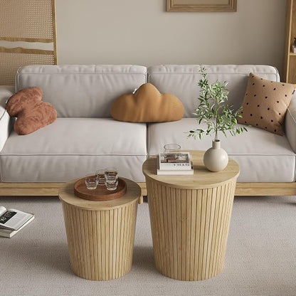 Nesting Coffee Table Set of 2, Round End Table - Image 5