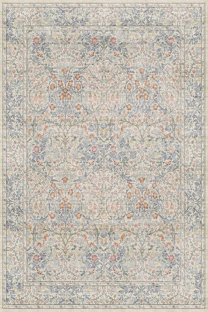 Vintage Washable Beige Blue Area Rugs - Image 2