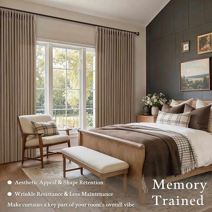 Pinch Pleat Linen Memory Trained Semi Sheer Brown Curtains 126 Inches Long | - Image 3