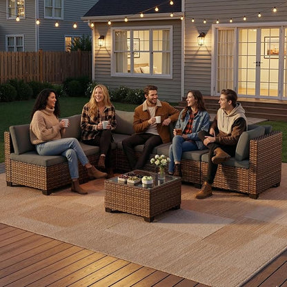 Qsun 7 Pieces Patio Furniture Set, Outdoor Sectional Rattan Sofa Set, Wicker - Image 6
