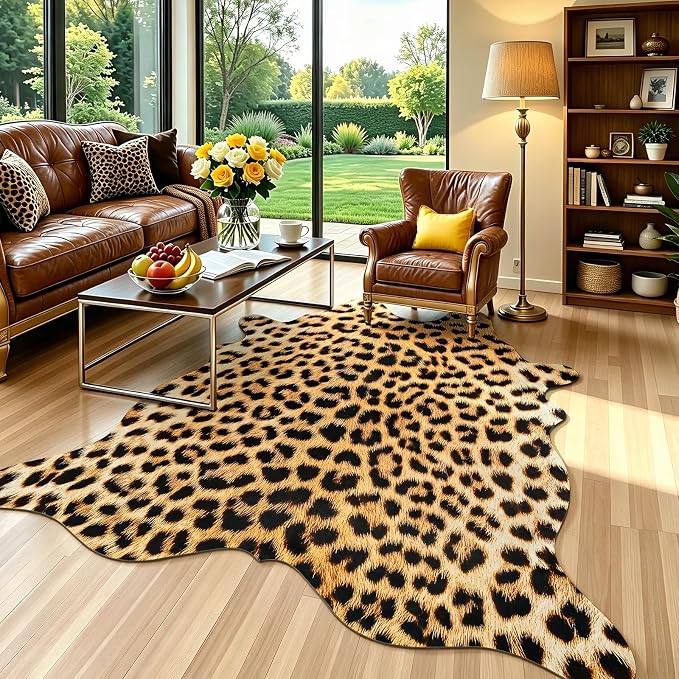 Western Faux Leopard Rug, Animal Print Cheetah Rugs, 6.2 x 5.2 Ft | Premium by AROGANAREARUG
