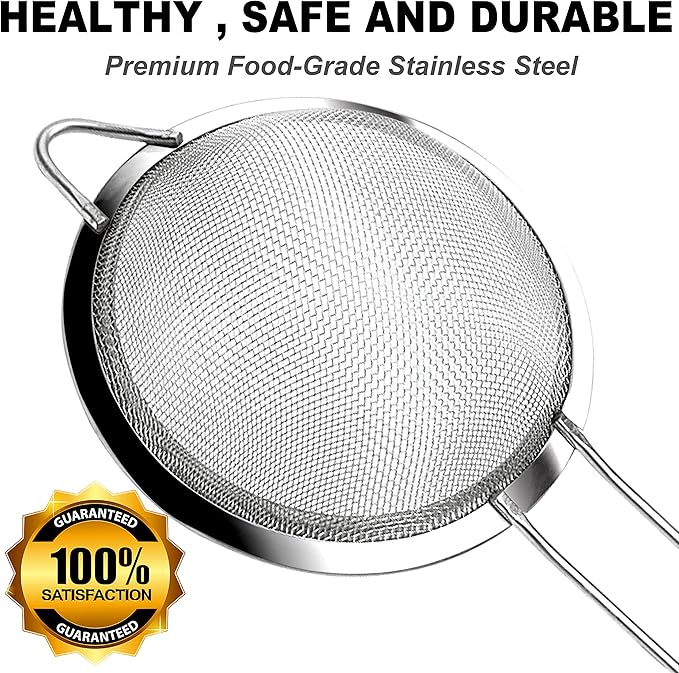 Anaeat Fine Mesh Strainers - Premium Stainless Steel Colander Sieve Sifters, with Durable Mesh and Sturdy Handle, Excellent for Sifting Dry ingredients, Flour, Pastas, Rice, Tea (2.8"）