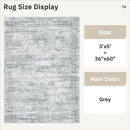 Soalmost 3x5 Rugs Non-Slip, Small Washable Kitchen Entryway Area Rug Grey | - Image 4