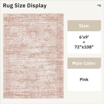 Soalmost 6x9 Area Rug for Living Room Washable Rugs Non-Slip Pink | Low-Pile - Image 4