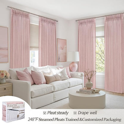 Baby Pink High Ceiling 102 Inches Long Curtains 2 Panels Set - Image 4