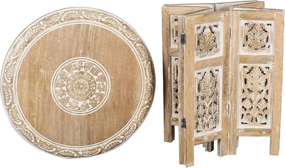 Lightnpro Hand Carved Solid Mango Wood Octagonal Accent Table - Image 5