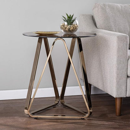 SEI Furniture - Stondon Round End Table - Transitional Design, Champagne Metal - Image 2