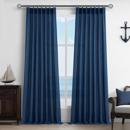 PleatedDrapes Denim Blue Semi Sheer Curtains 90 Inches Long by PleatedDrapes