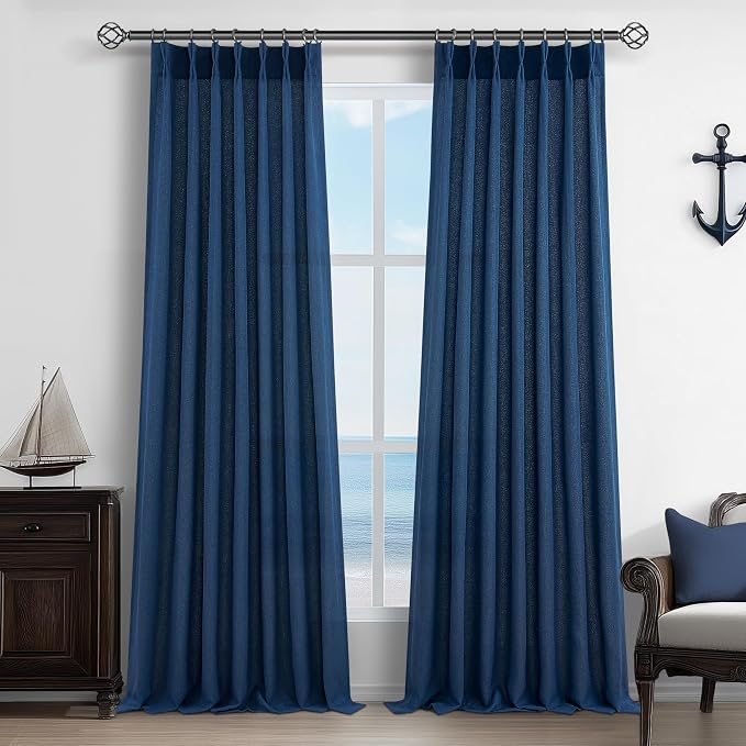 Pinch Pleated Denim Blue Curtains 102 Inches Long by PleatedDrapes