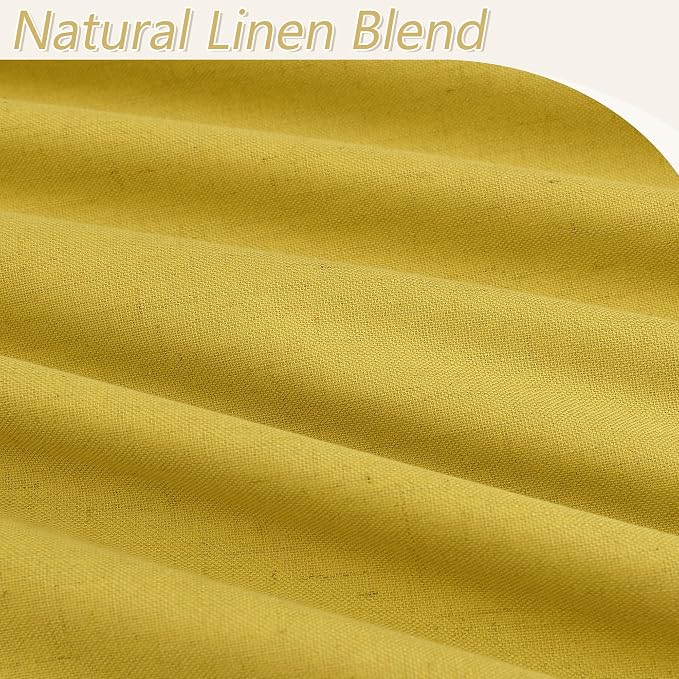 Celery Yellow 100% Blackout Linen Curtains 102 Inch Length 2 Panels Set - Image 3