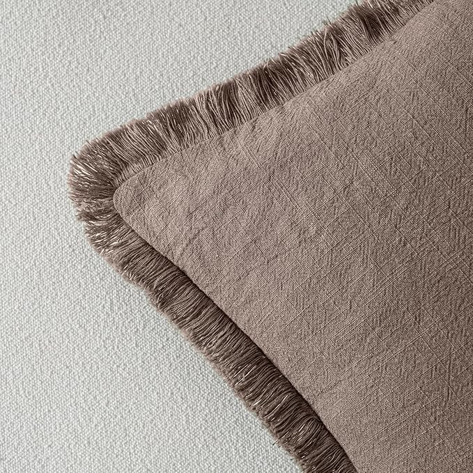 MIULEE Linen Fringe Decorative Fall Throw Pillow Covers Malt Ball 20x20 | Set - Image 3