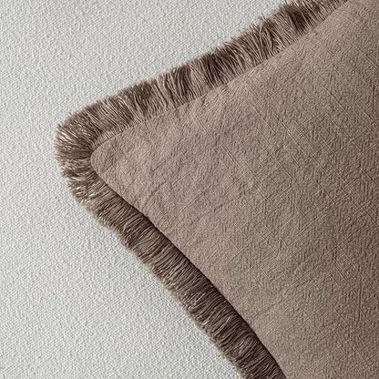 MIULEE Linen Fringe Decorative Fall Euro Pillow Covers Malt Ball 22x22 | Set of - Image 3